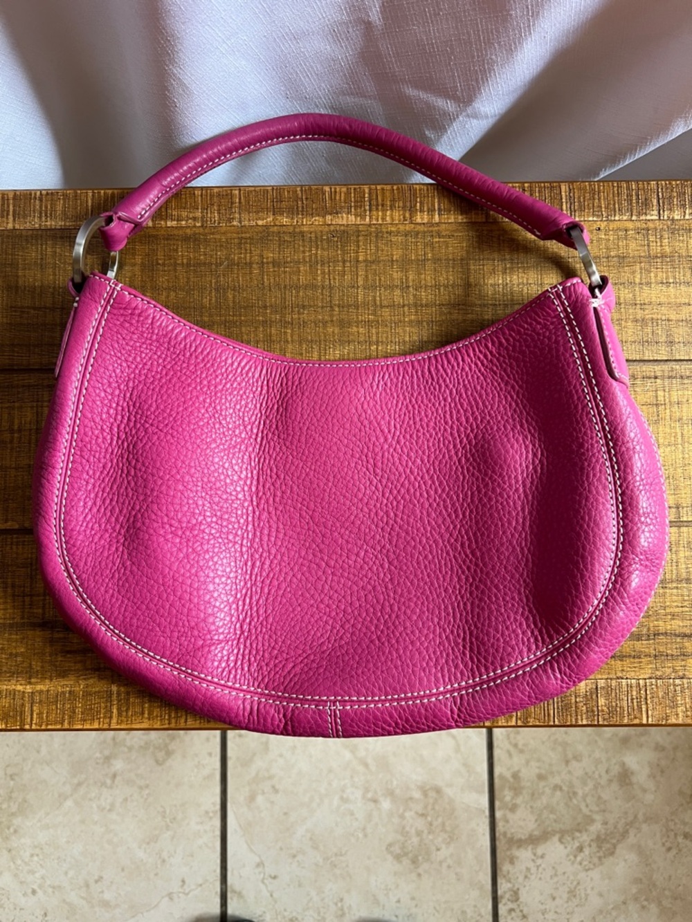 Ann Taylor Hot Pink Pebbled Leather Shoulder Bag
